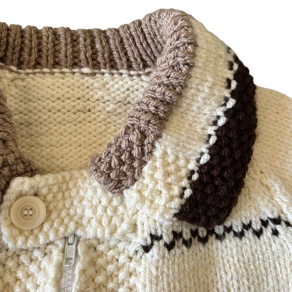 Kids vintage cream handknit fishermen fair isle zip up cardigan size 6 - Picture 4 of 11